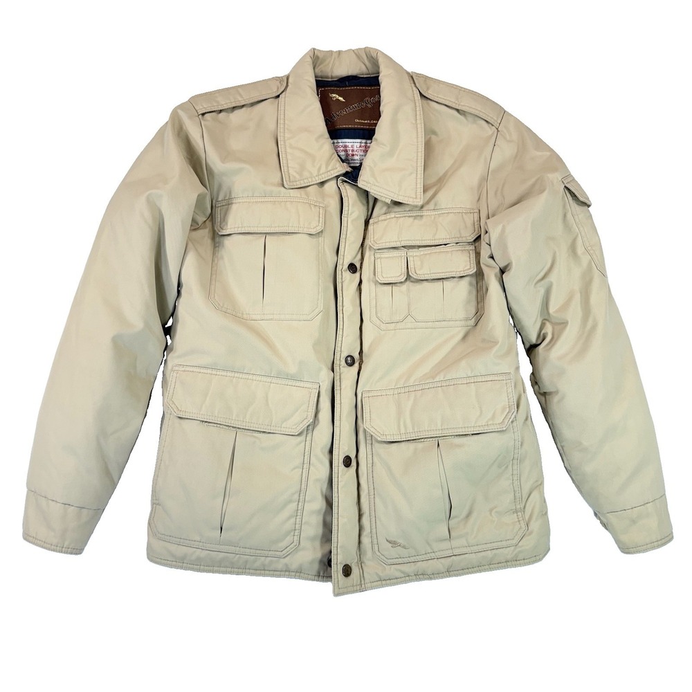 Vintage 70s 80s Adventure Gear Down Jacket Mens M Safari Utility Field Coat Tan